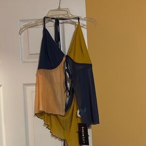 SHEIN Navy and Mustard Asymmetrical Top